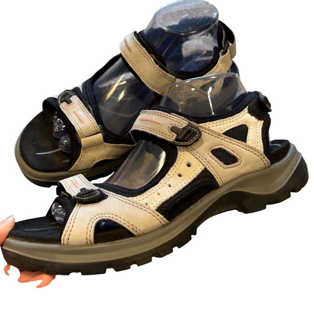 ECCO Yucatan Sport Sandals Womens 42 Beige Black Hiking Gorpcore Utility Strappy